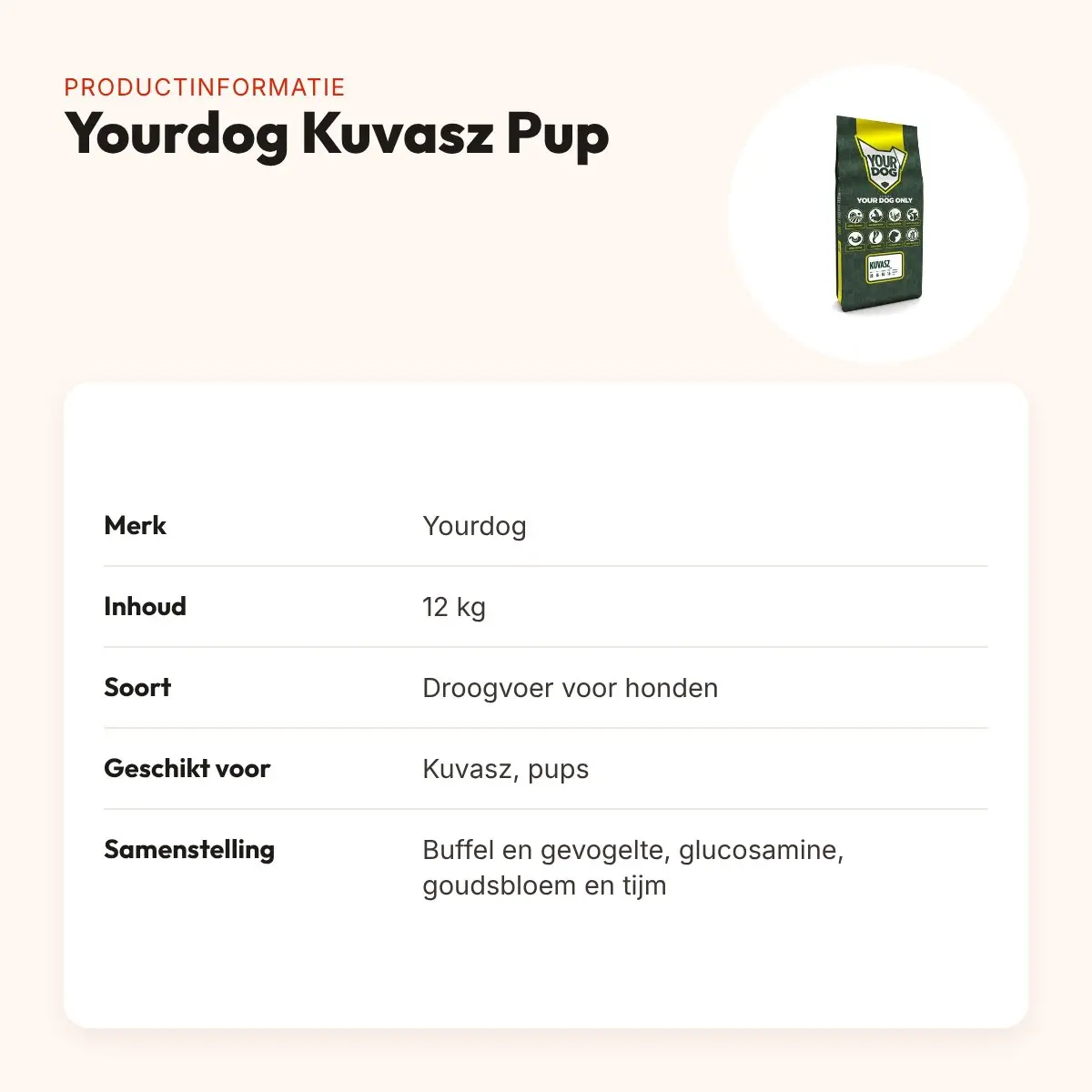 Yourdog hondenvoer Kuvasz Pup 12 kg – buffel en gevogelte – productinformatie