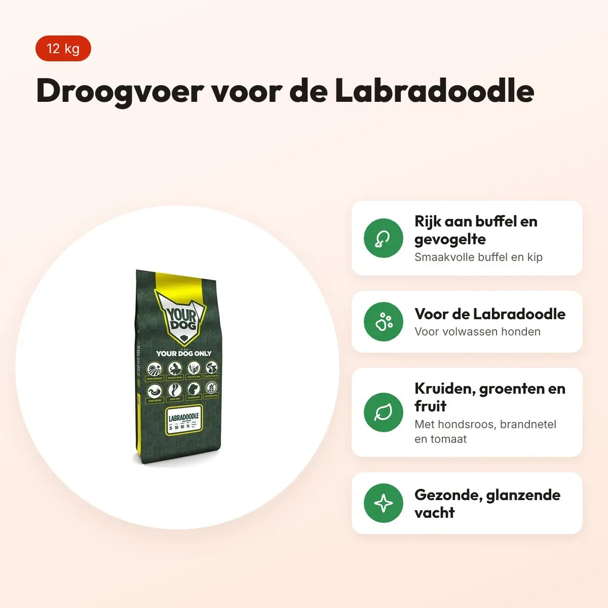 Yourdog hondenvoer Labradoodle Adult 12 kg – buffel en gevogelte – voordelen