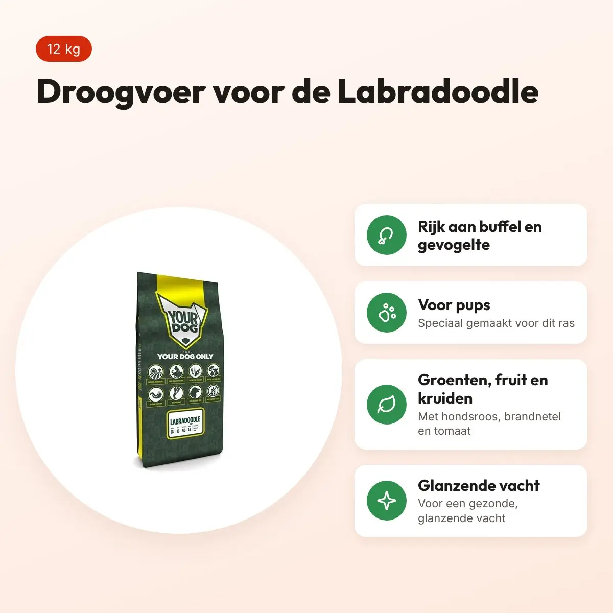 Yourdog hondenvoer Labradoodle Pup 12 kg – buffel en gevogelte – voordelen