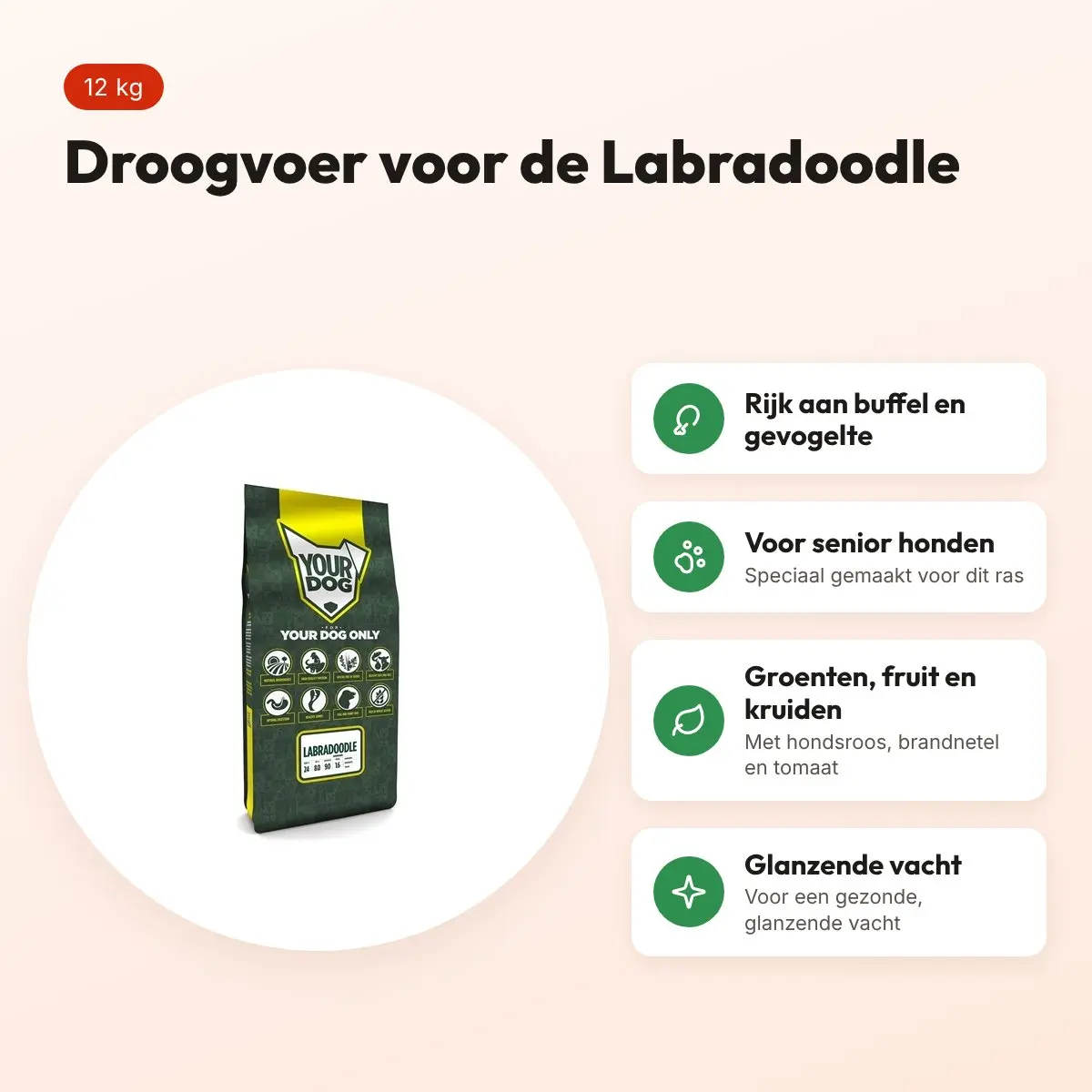 Yourdog hondenvoer Labradoodle Senior 12 kg – buffel en gevogelte – voordelen
