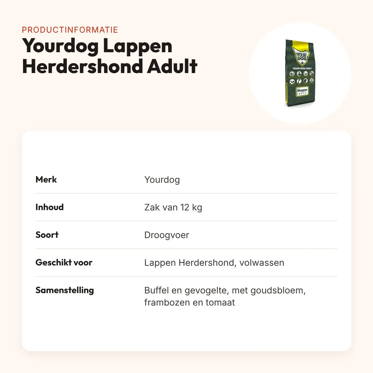 Yourdog hondenvoer Lappen Herdershond Adult 12 kg – buffel en gevogelte – productinformatie