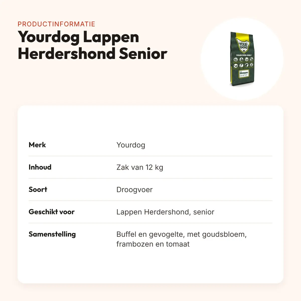 Yourdog hondenvoer Lappen Herdershond Senior 12 kg – buffel en gevogelte – productinformatie
