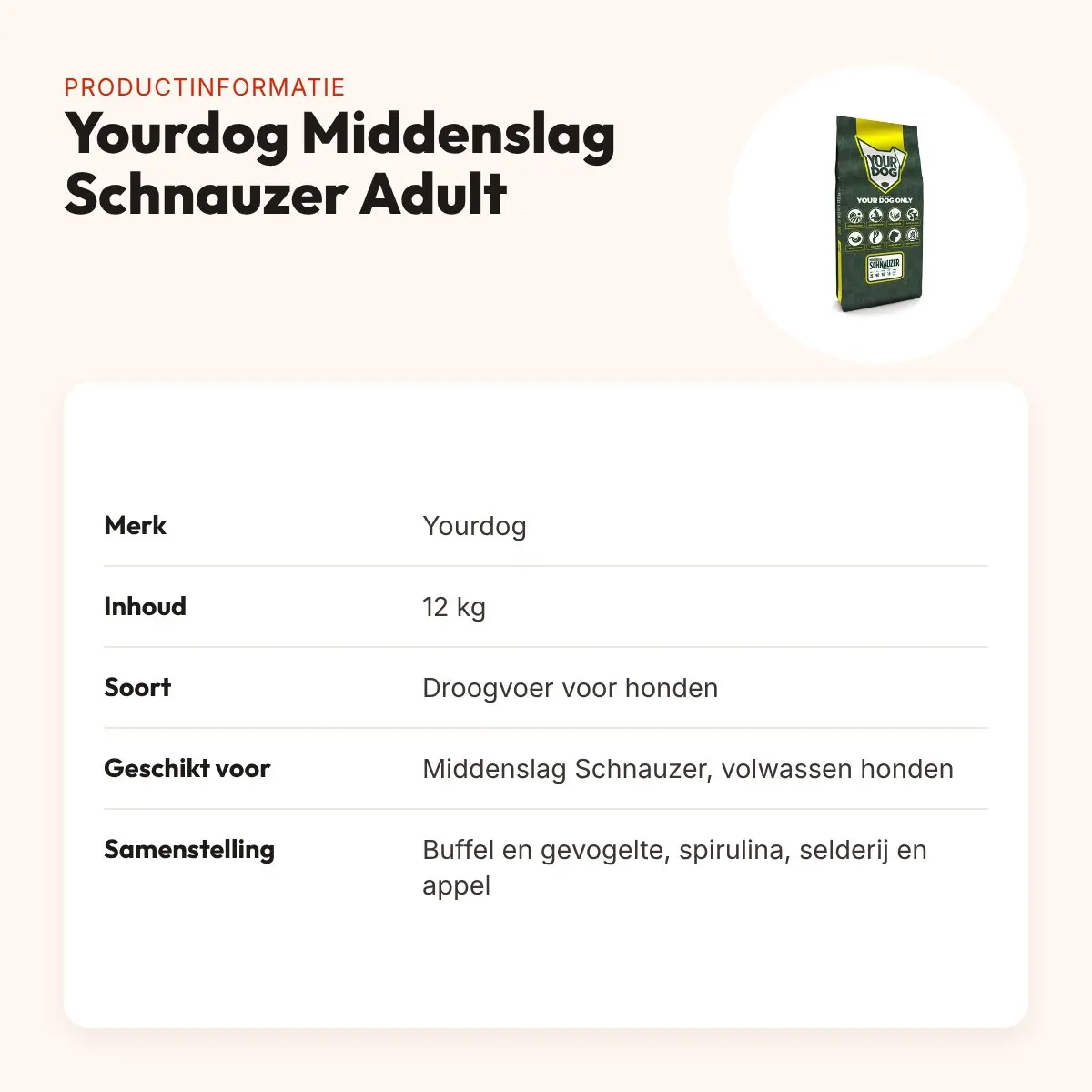 Yourdog hondenvoer Middenslag Schnauzer Adult 12 kg – buffel en gevogelte – productinformatie