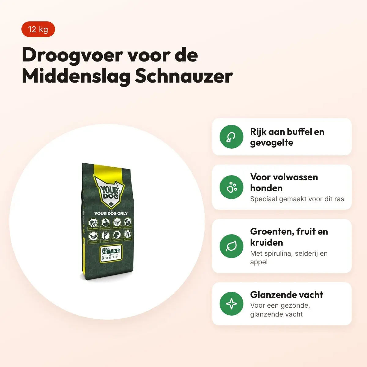 Yourdog hondenvoer Middenslag Schnauzer Adult 12 kg – buffel en gevogelte – voordelen