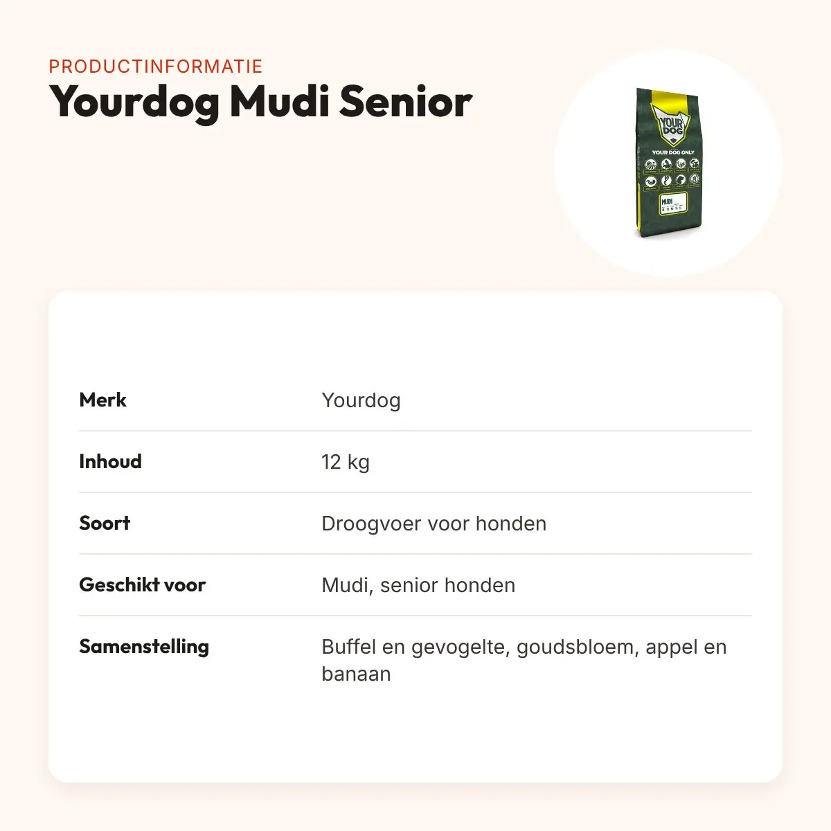 Yourdog hondenvoer Mudi Senior 12 kg – buffel en gevogelte – productinformatie