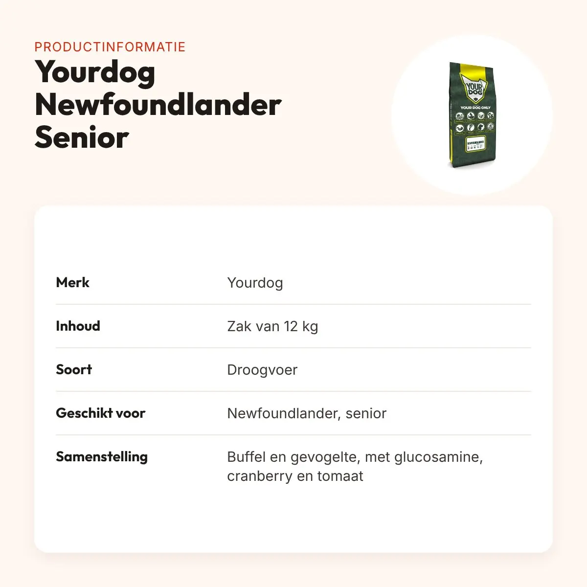 Yourdog hondenvoer Newfoundlander Senior 12 kg – buffel en gevogelte – productinformatie