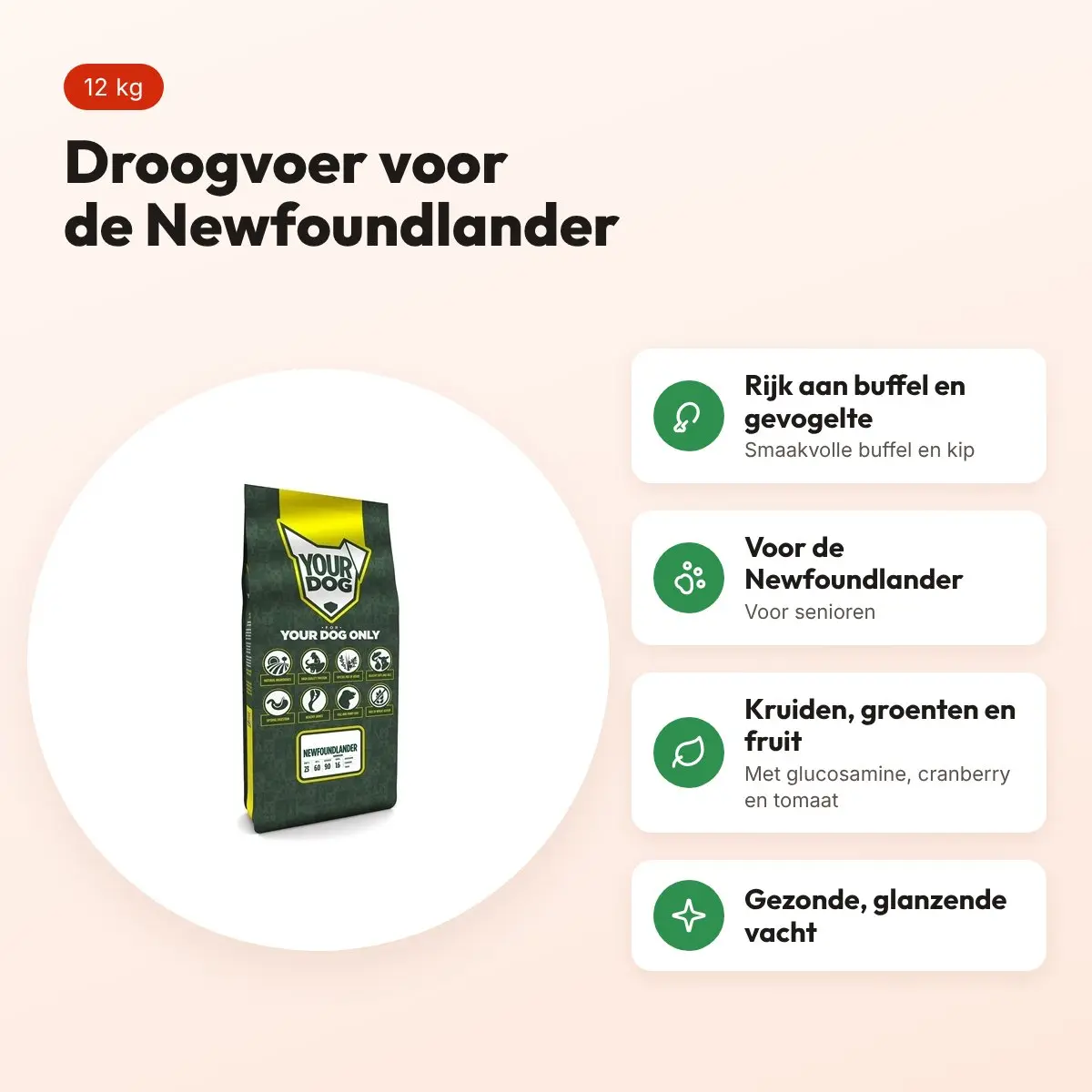 Yourdog hondenvoer Newfoundlander Senior 12 kg – buffel en gevogelte – voordelen