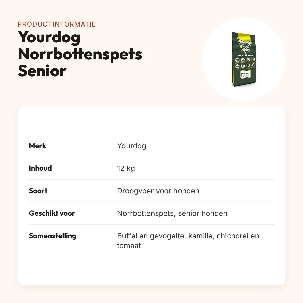 Yourdog hondenvoer Norrbottenspets Senior 12 kg – buffel en gevogelte – productinformatie