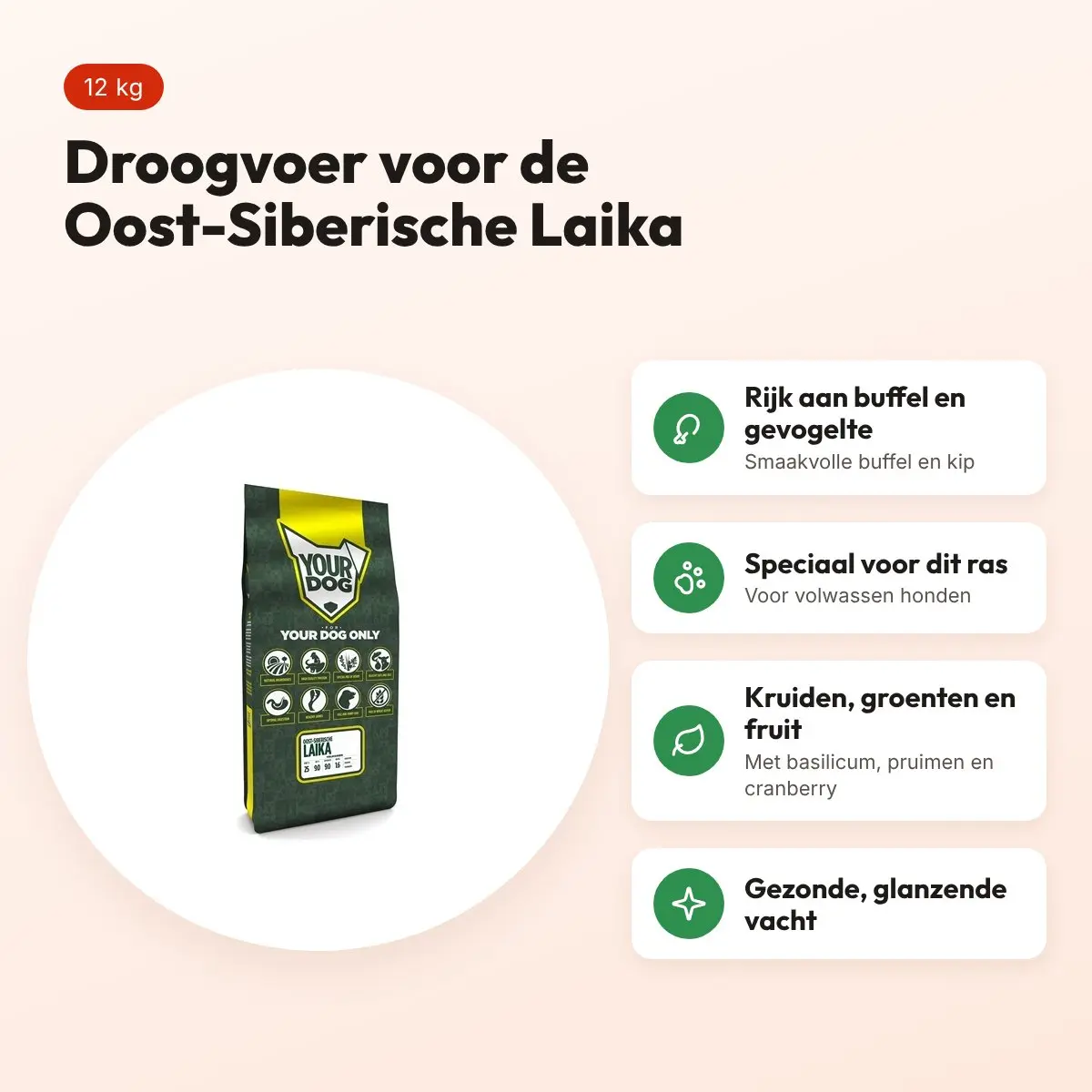 Yourdog hondenvoer Oost-Siberische Laika Adult 12 kg – buffel en gevogelte – voordelen