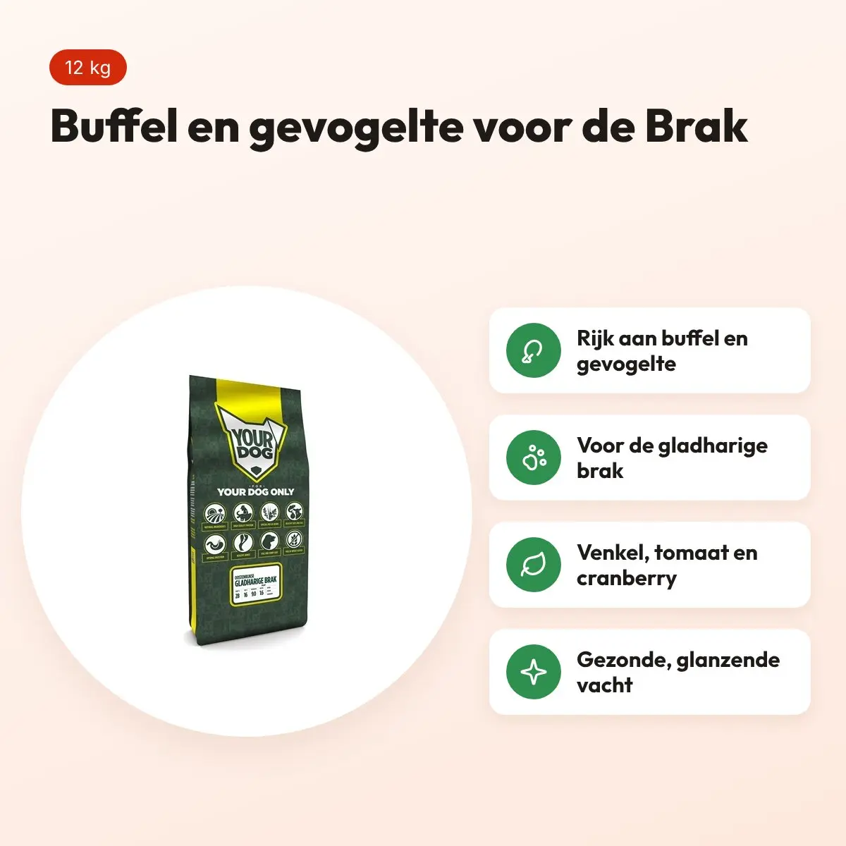 Yourdog hondenvoer Oostenrijkse gladharige brak 12 kg – buffel en gevogelte – voordelen