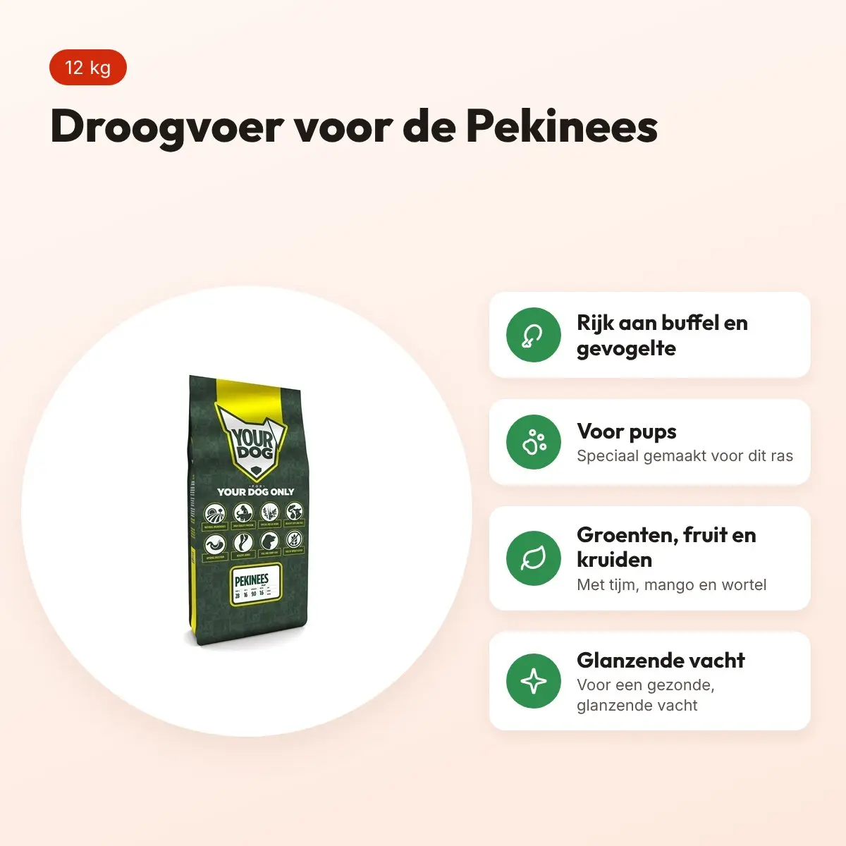 Yourdog hondenvoer Pekinees Pup 12 kg – buffel en gevogelte – voordelen