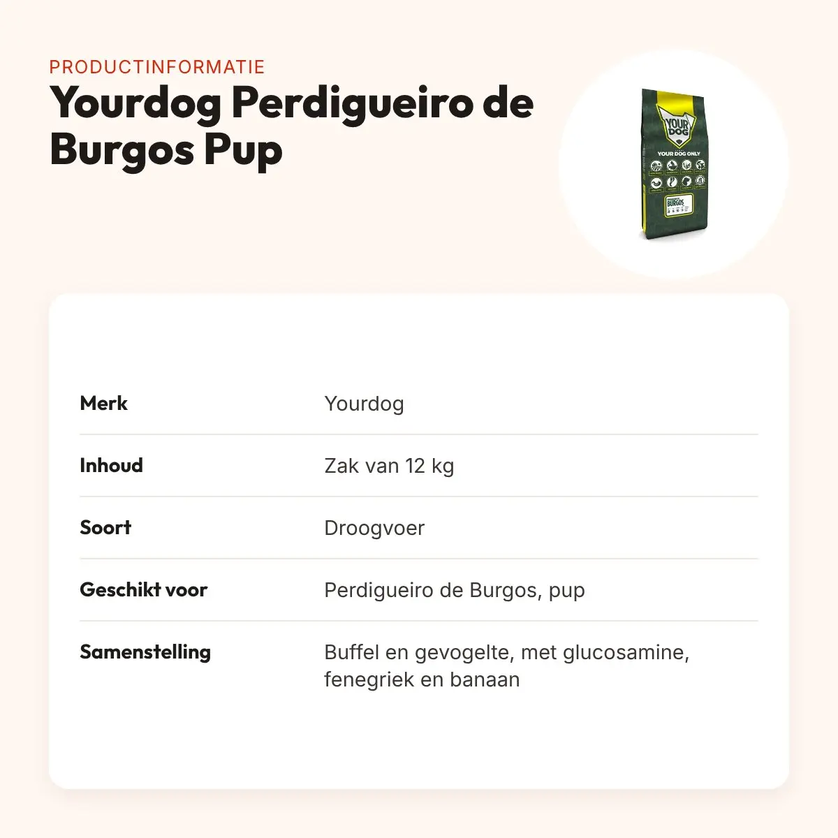 Yourdog hondenvoer Perdigueiro de Burgos Pup 12 kg – buffel en gevogelte – productinformatie