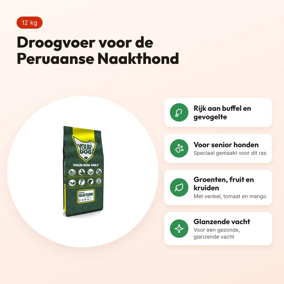 Yourdog hondenvoer Peruaanse Naakthond Senior 12 kg – buffel en gevogelte – voordelen