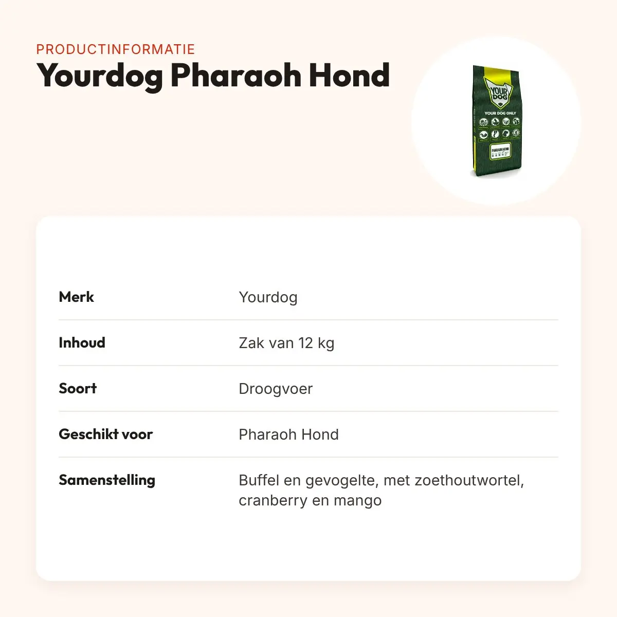 Yourdog hondenvoer Pharaoh Hond 12 kg – buffel en gevogelte – productinformatie
