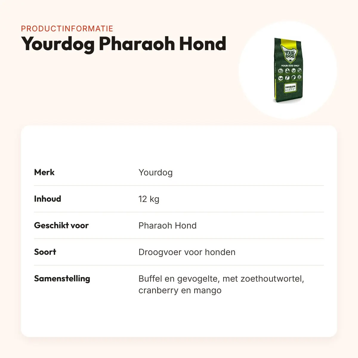Yourdog hondenvoer Pharaoh Hond 12 kg – buffel en gevogelte – productinformatie