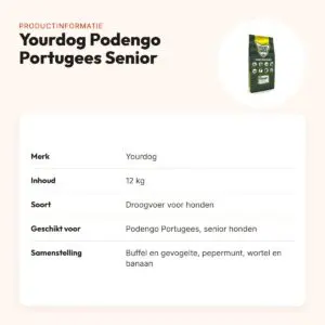Yourdog hondenvoer Podengo Portugees Senior 12 kg – buffel en gevogelte – productinformatie