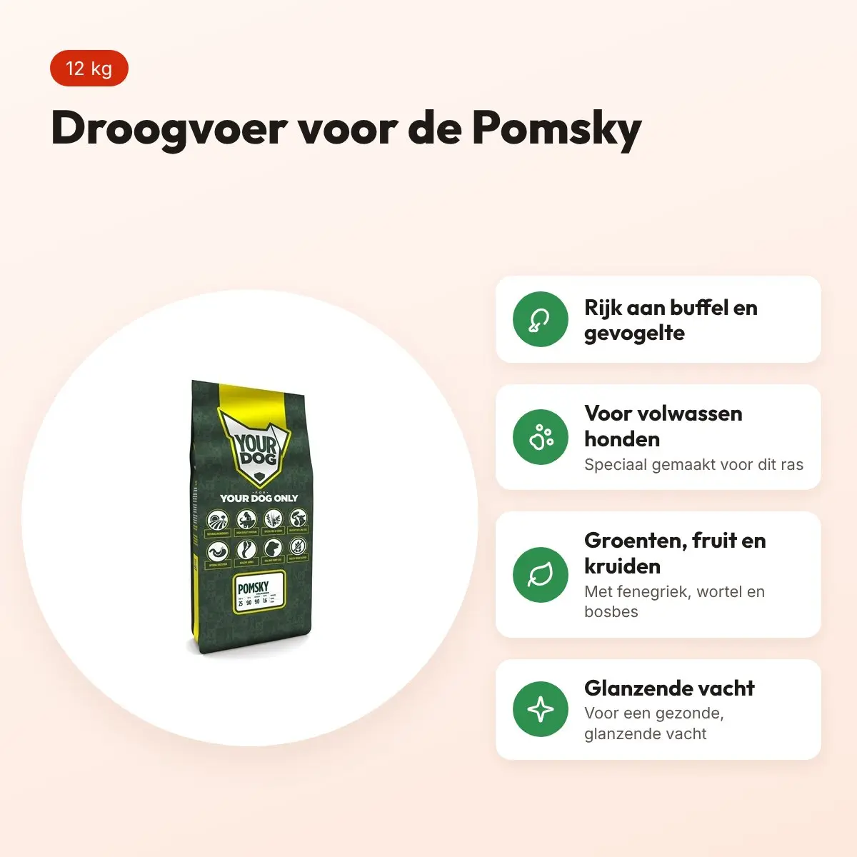 Yourdog hondenvoer Pomsky Adult 12 kg – buffel en gevogelte – voordelen