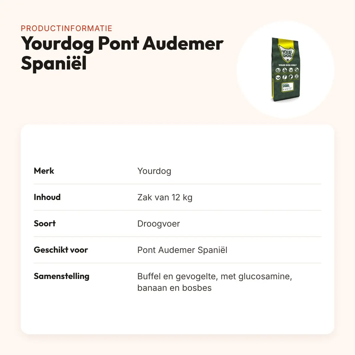 Yourdog hondenvoer Pont Audemer Spaniël 12 kg – buffel en gevogelte – productinformatie