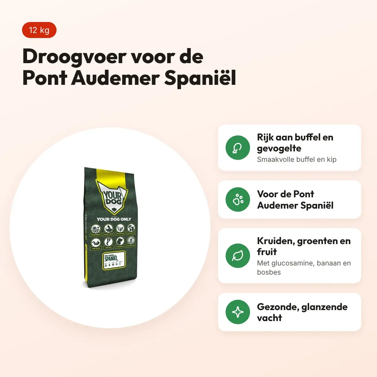 Yourdog hondenvoer Pont Audemer Spaniël 12 kg – buffel en gevogelte – voordelen
