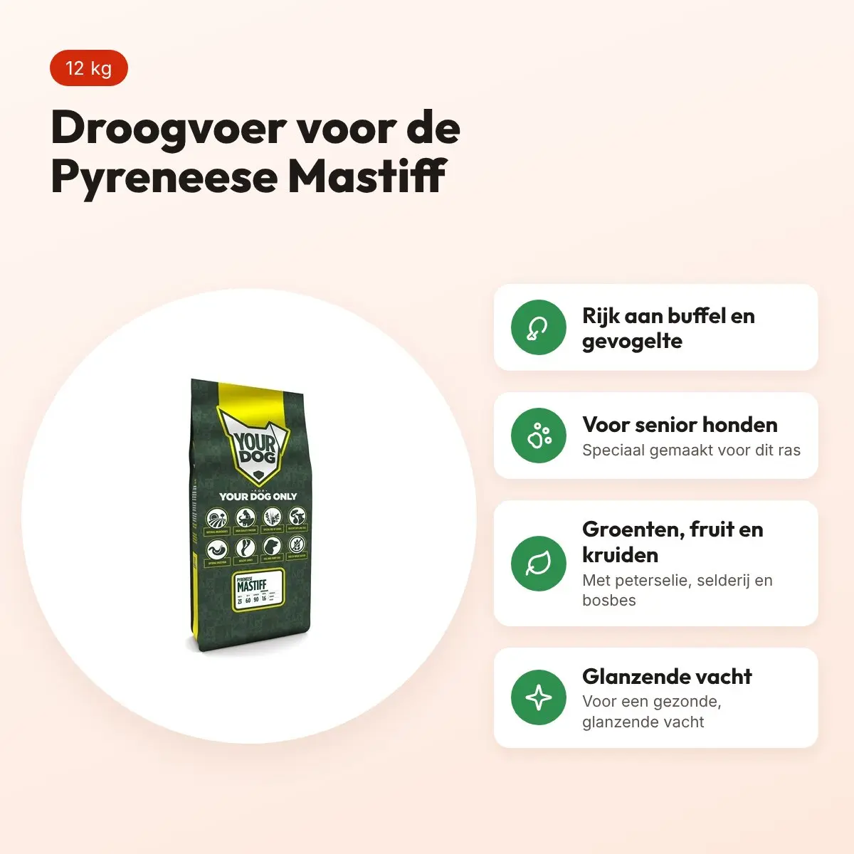 Yourdog hondenvoer Pyreneese Mastiff Senior 12 kg – buffel en gevogelte – voordelen