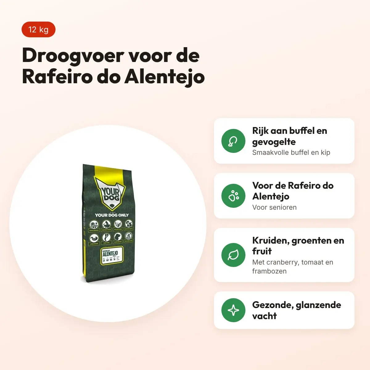 Yourdog hondenvoer Rafeiro do Alentejo Senior 12 kg – buffel en gevogelte – voordelen