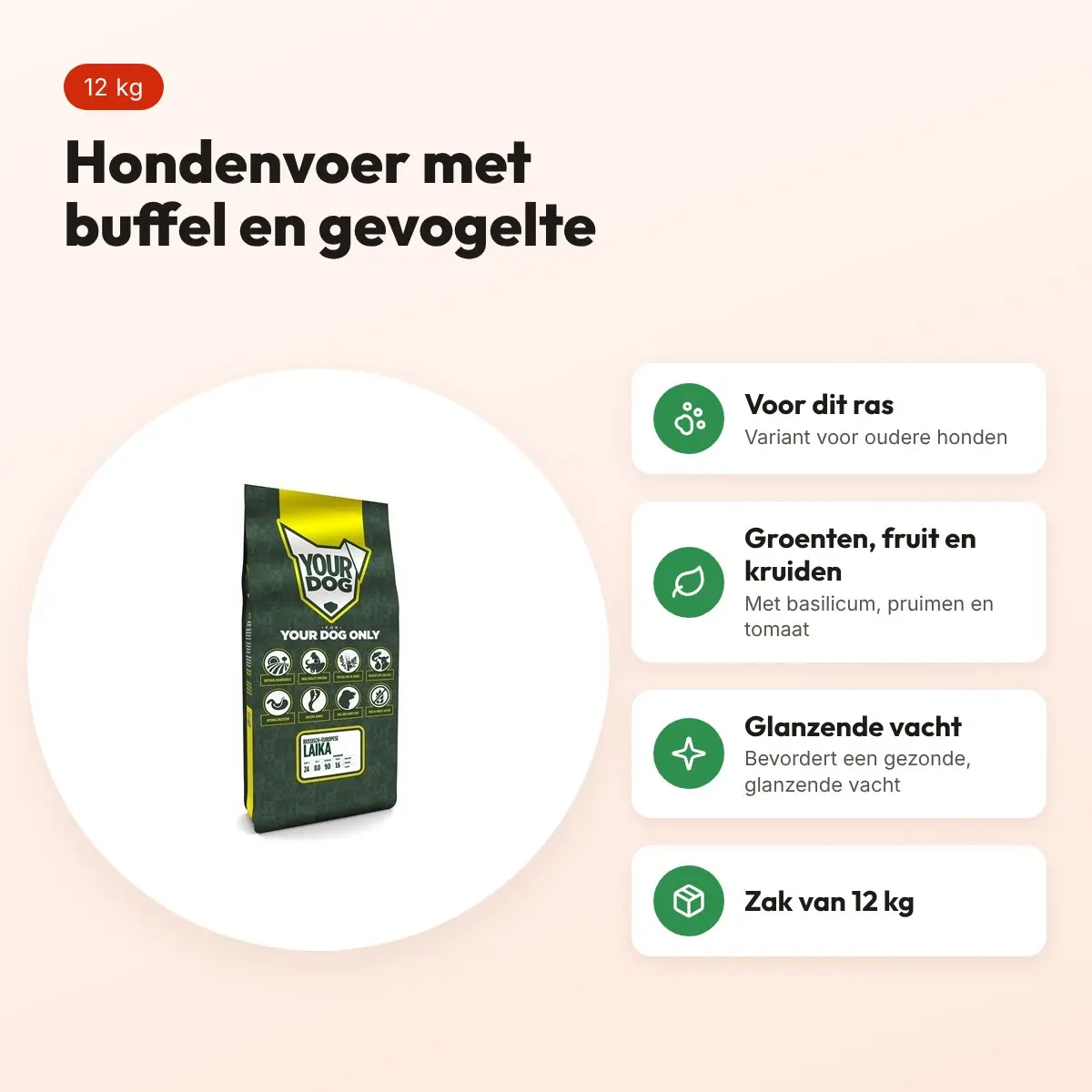 Yourdog hondenvoer Russisch-Europese Laika Senior 12 kg – buffel en kip – voordelen
