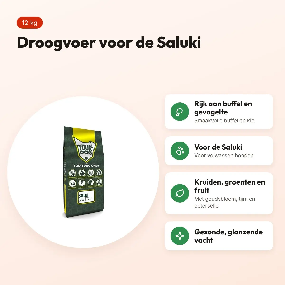 Yourdog hondenvoer Saluki Adult 12 kg – buffel en gevogelte – voordelen