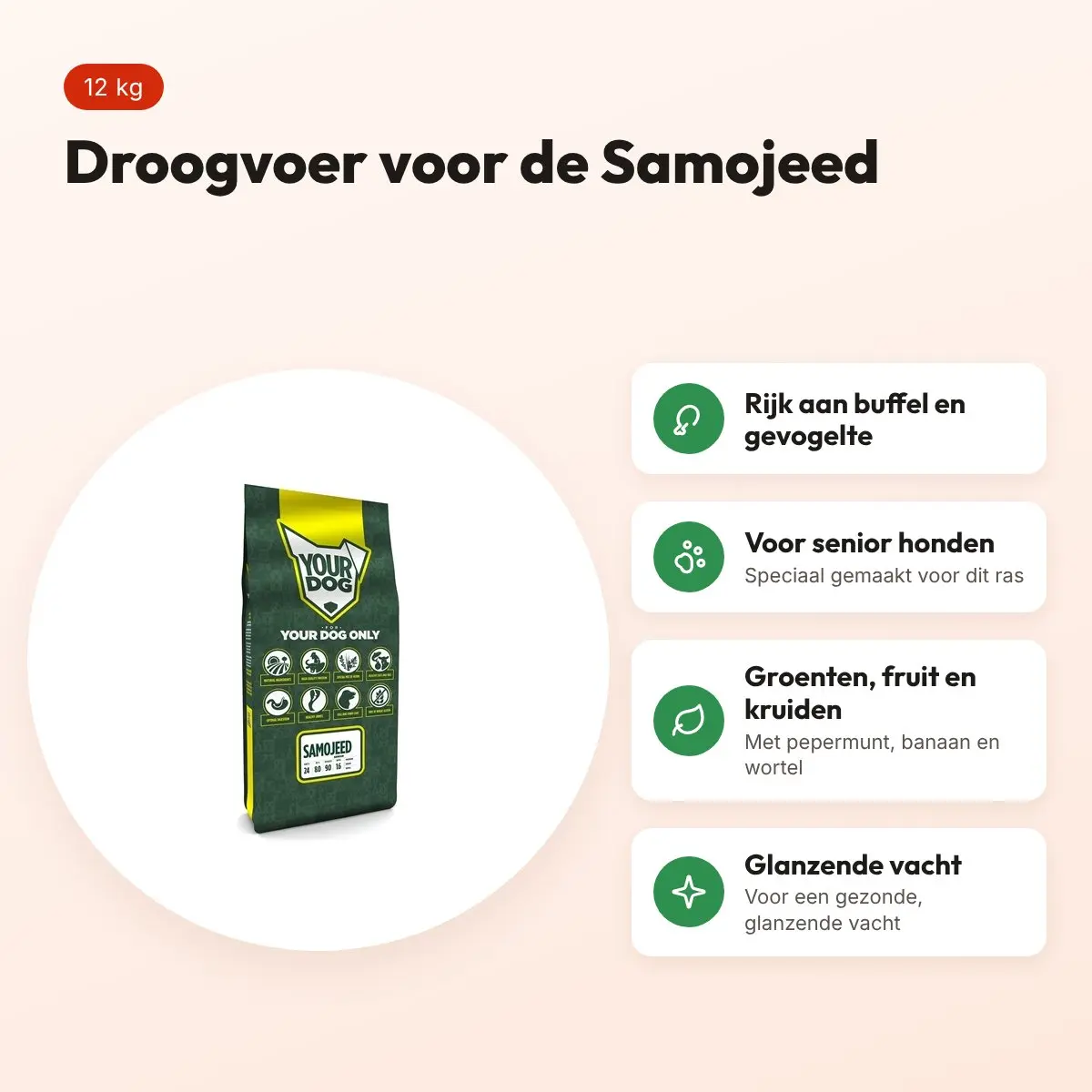 Yourdog hondenvoer Samojeed Senior 12 kg – buffel en gevogelte – voordelen