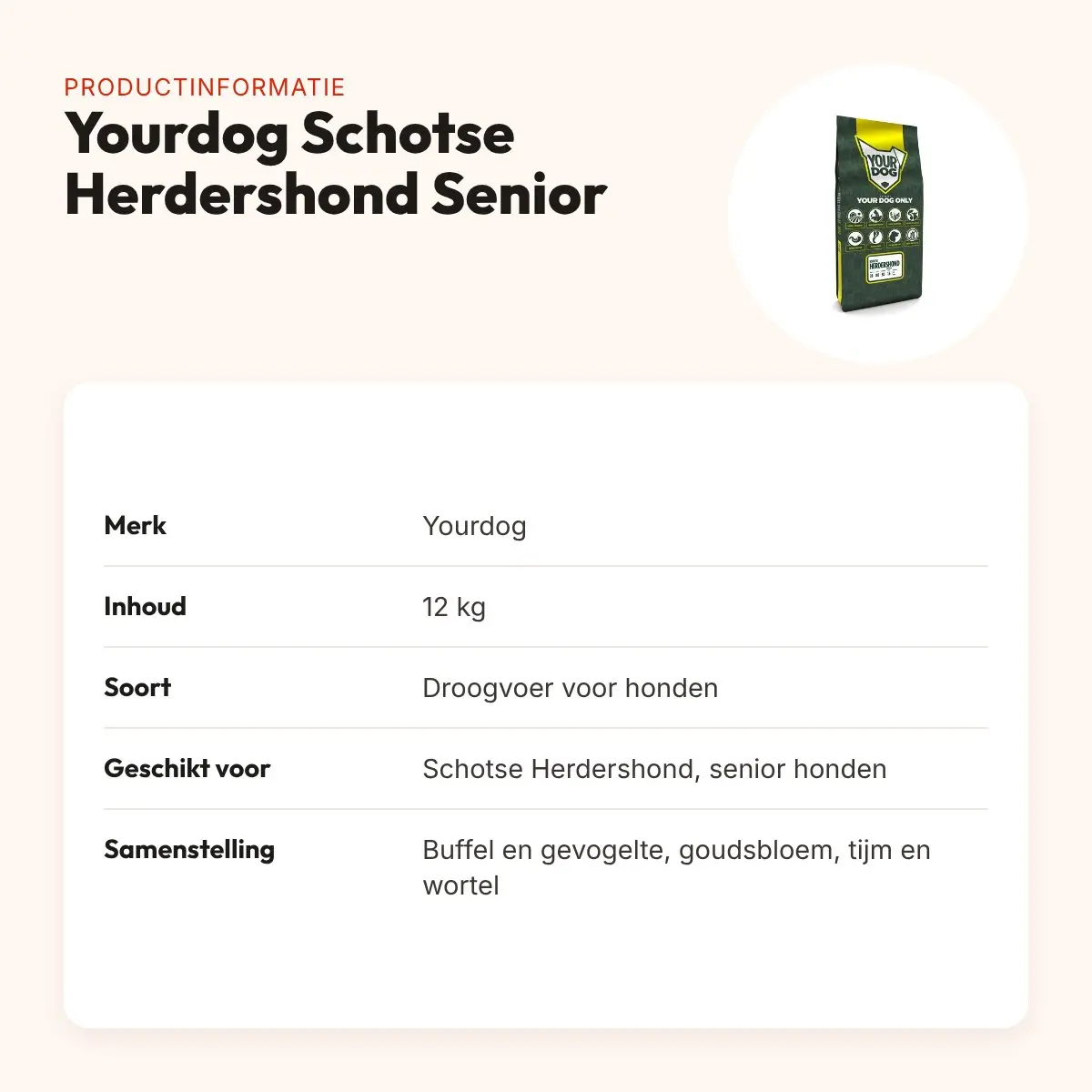 Yourdog hondenvoer Schotse Herdershond Senior 12 kg – buffel en gevogelte – productinformatie