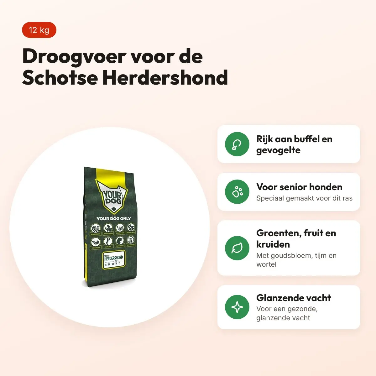 Yourdog hondenvoer Schotse Herdershond Senior 12 kg – buffel en gevogelte – voordelen
