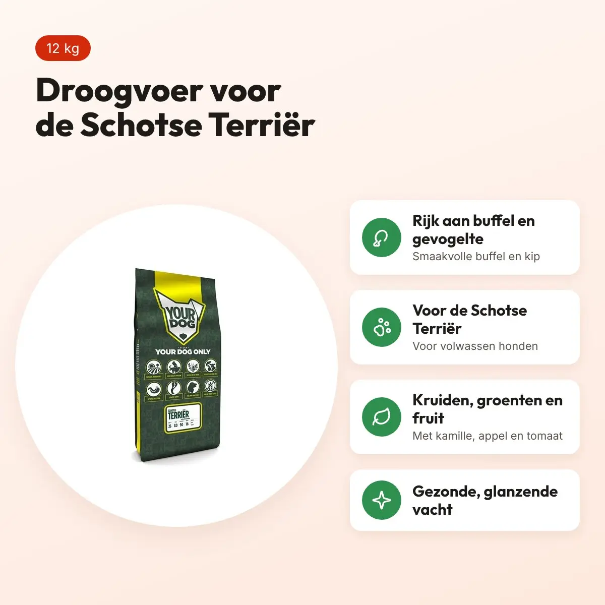 Yourdog hondenvoer Schotse Terriër Adult 12 kg – buffel en gevogelte – voordelen