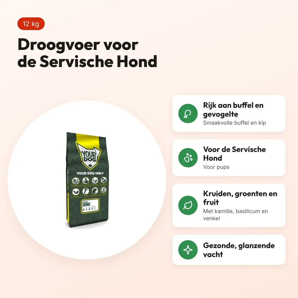 Yourdog hondenvoer Servische Hond Pup 12 kg – buffel en gevogelte – voordelen