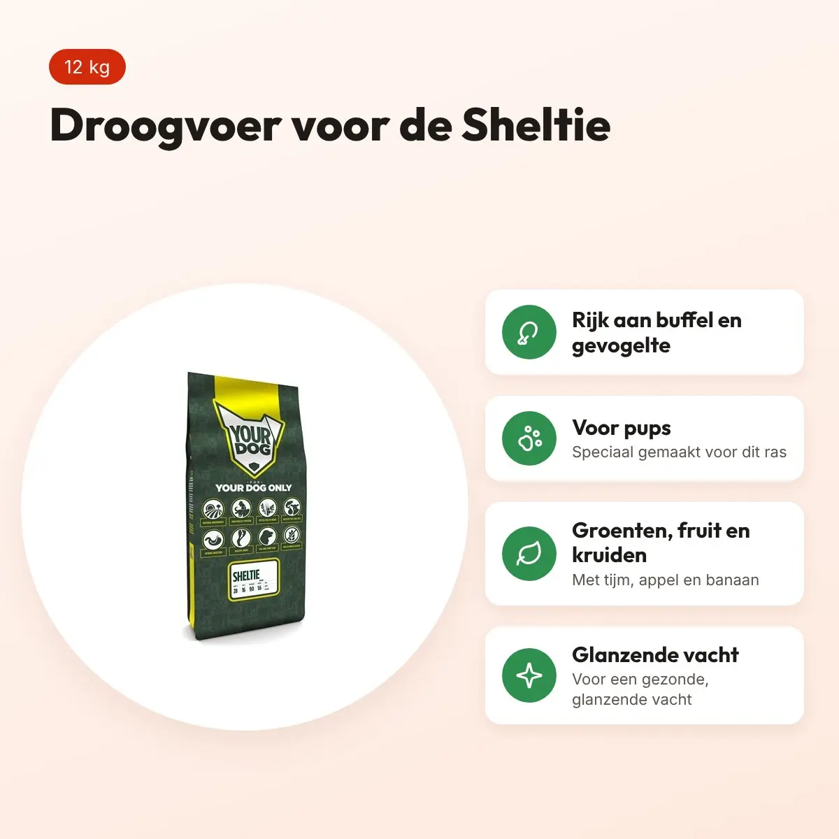 Yourdog hondenvoer Sheltie Pup 12 kg – buffel en gevogelte – voordelen