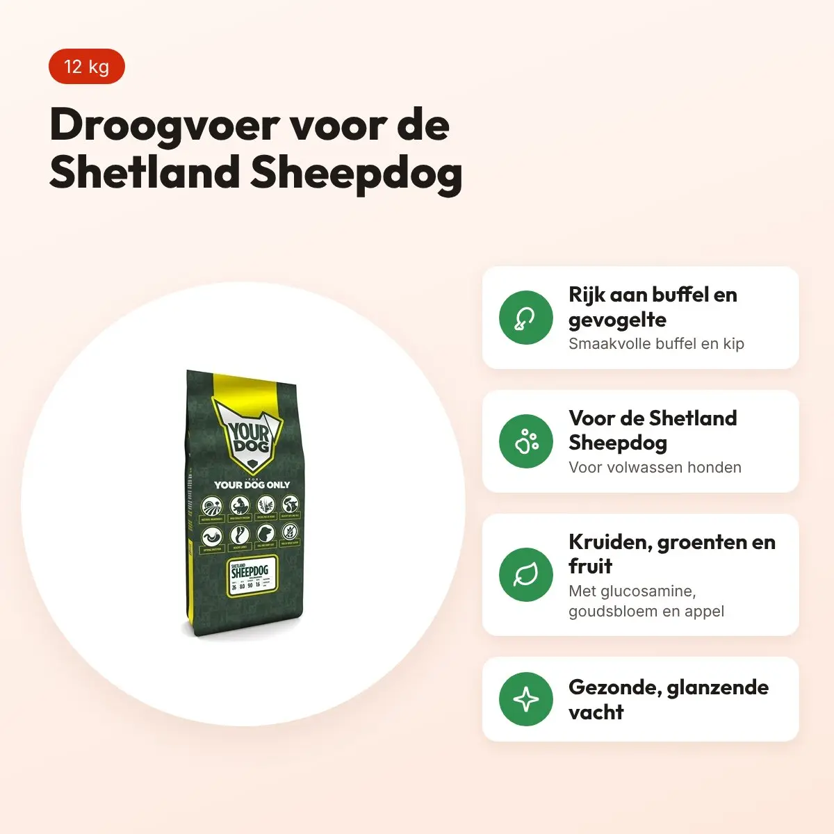 Yourdog hondenvoer Shetland Sheepdog Adult 12 kg – buffel en gevogelte – voordelen