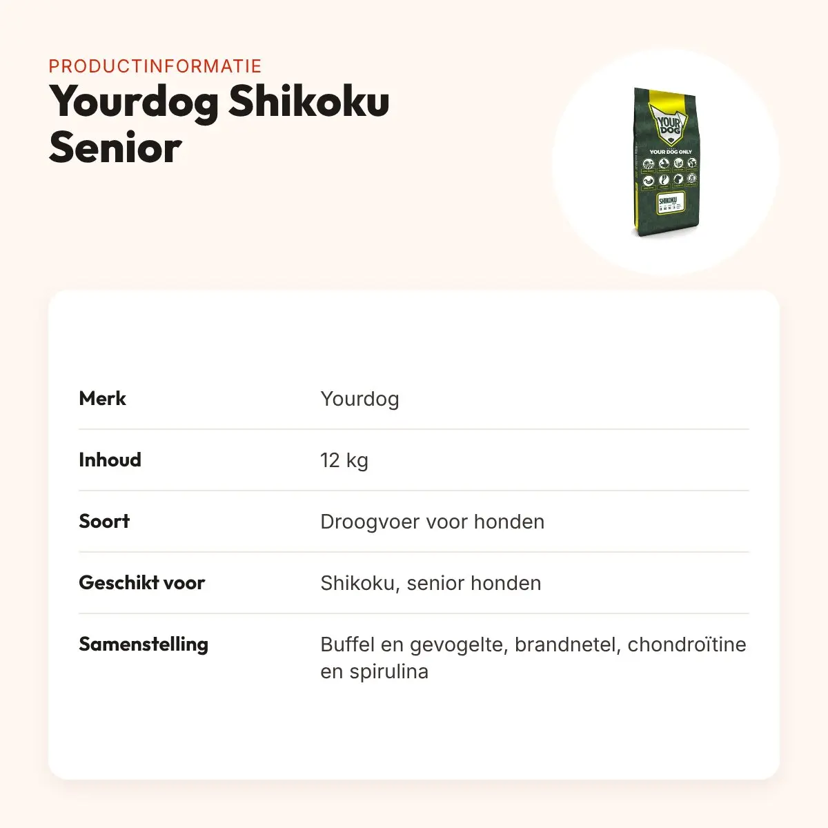 Yourdog hondenvoer Shikoku Senior 12 kg – buffel en gevogelte – productinformatie