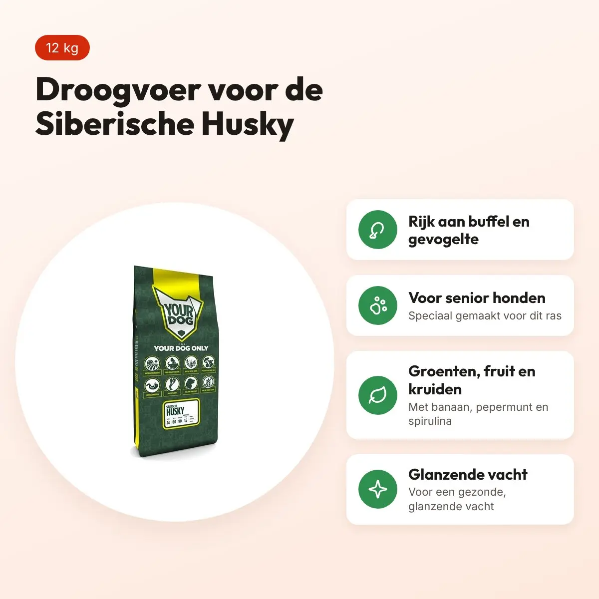 Yourdog hondenvoer Siberische Husky Senior 12 kg – buffel en gevogelte – voordelen