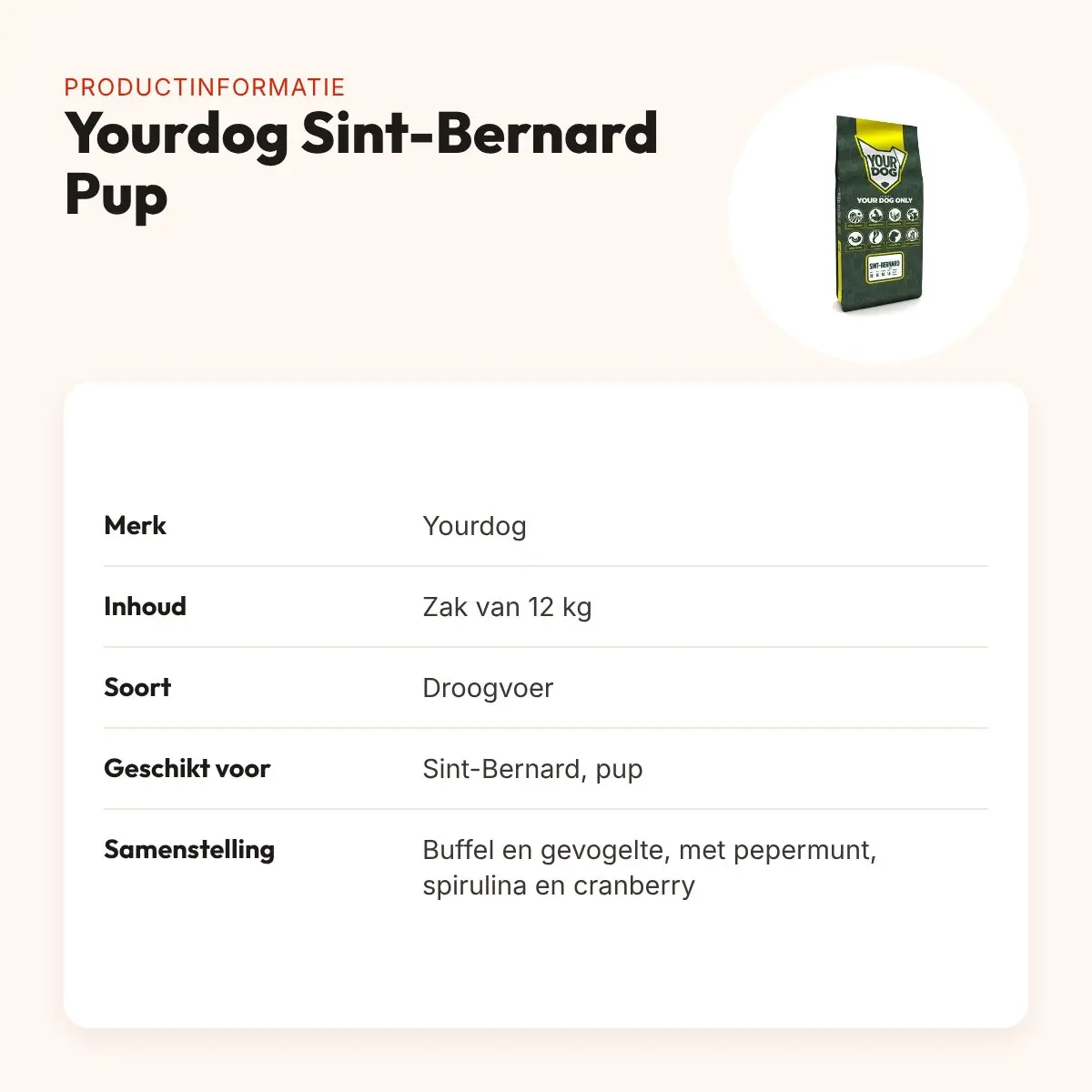 Yourdog hondenvoer Sint-Bernard Pup 12 kg – buffel en gevogelte – productinformatie