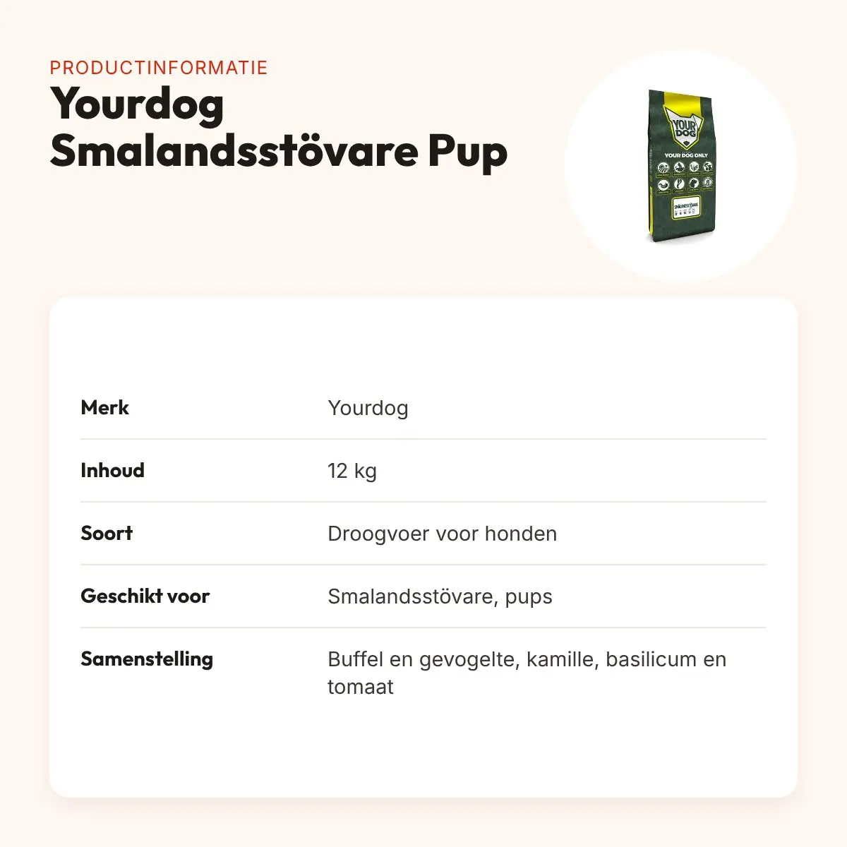 Yourdog hondenvoer Smalandsstövare Pup 12 kg – buffel en gevogelte – productinformatie