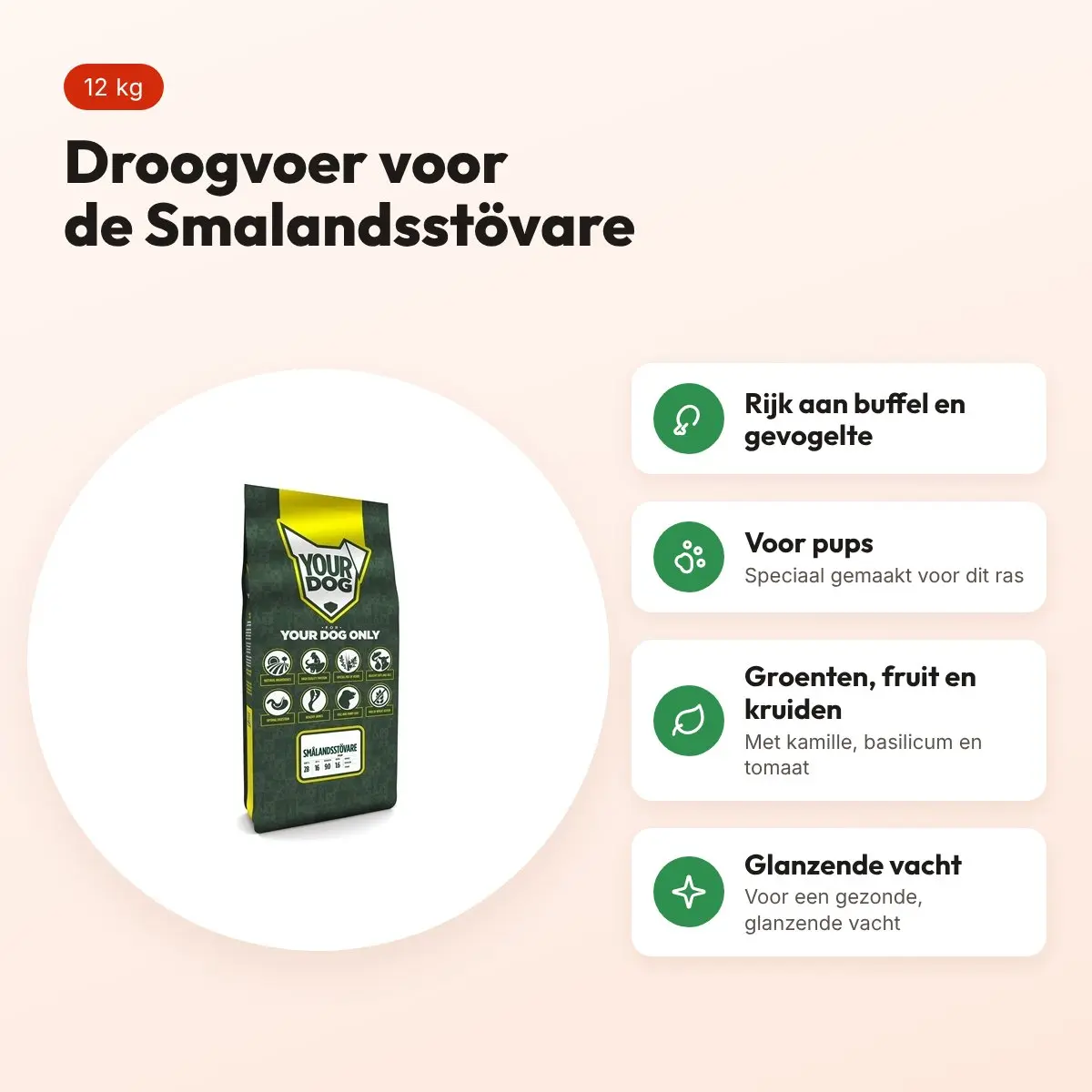 Yourdog hondenvoer Smalandsstövare Pup 12 kg – buffel en gevogelte – voordelen