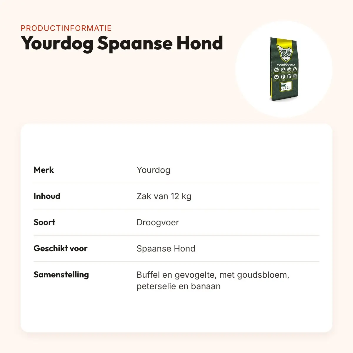 Yourdog hondenvoer Spaanse Hond 12 kg – buffel en gevogelte – productinformatie