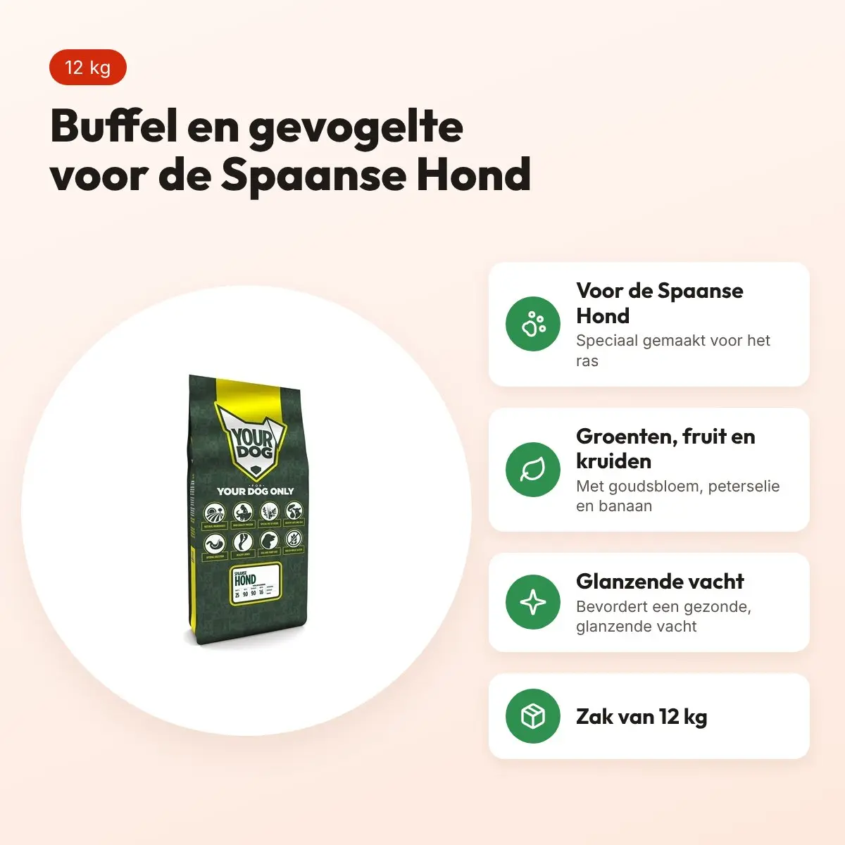 Yourdog hondenvoer Spaanse Hond 12 kg – buffel en gevogelte – voordelen