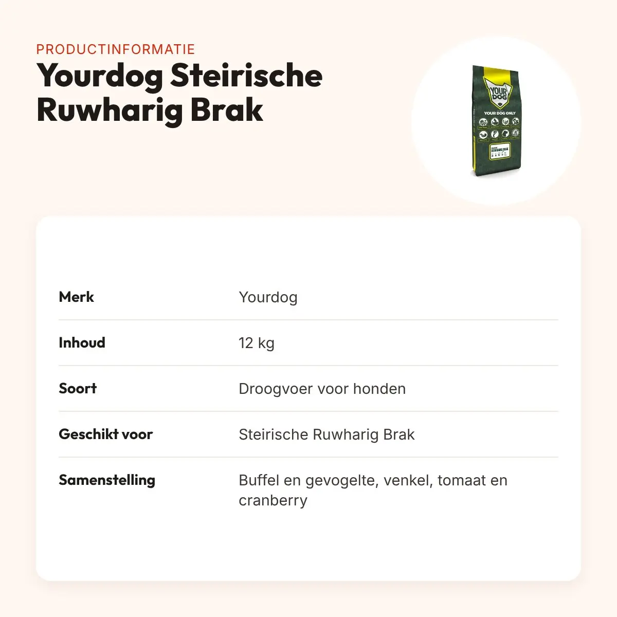 Yourdog hondenvoer Steirische Ruwharig Brak 12 kg – buffel en gevogelte – productinformatie
