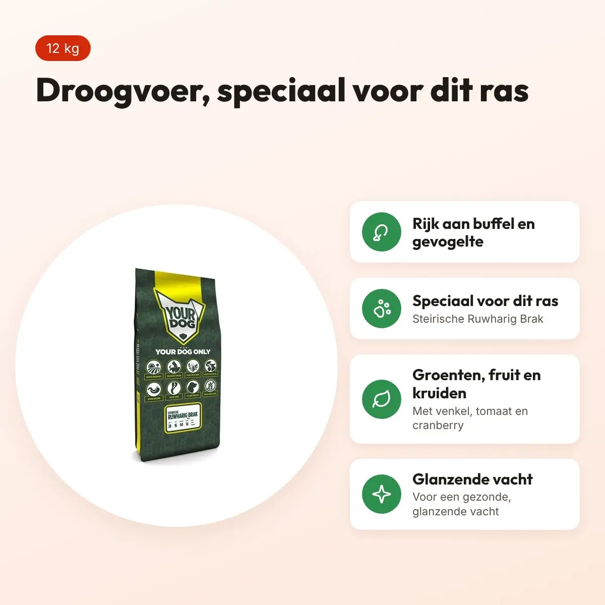 Yourdog hondenvoer Steirische Ruwharig Brak 12 kg – buffel en gevogelte – voordelen