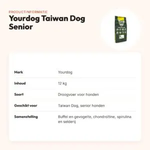 Yourdog hondenvoer Taiwan Dog Senior 12 kg – buffel en gevogelte – productinformatie