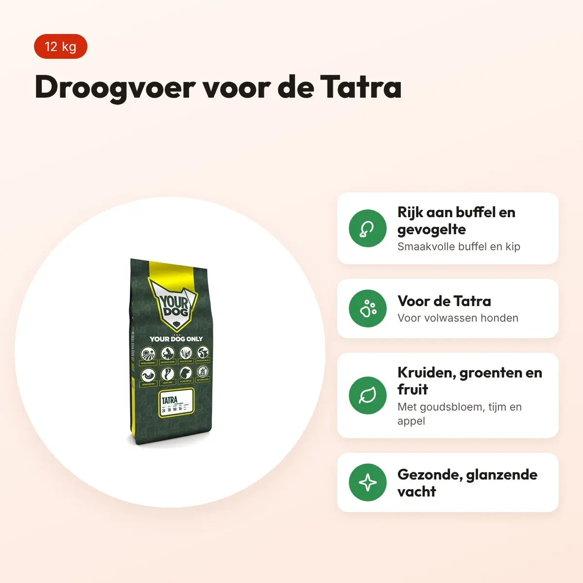 Yourdog hondenvoer Tatra Adult 12 kg – buffel en gevogelte – voordelen