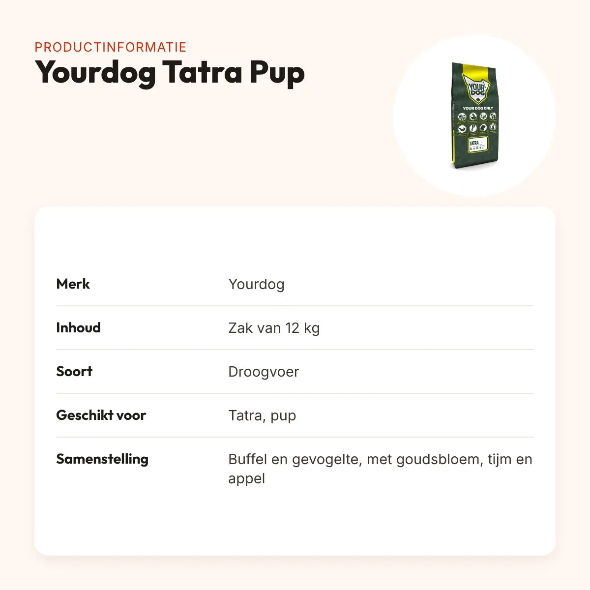 Yourdog hondenvoer Tatra Pup 12 kg – buffel en gevogelte – productinformatie