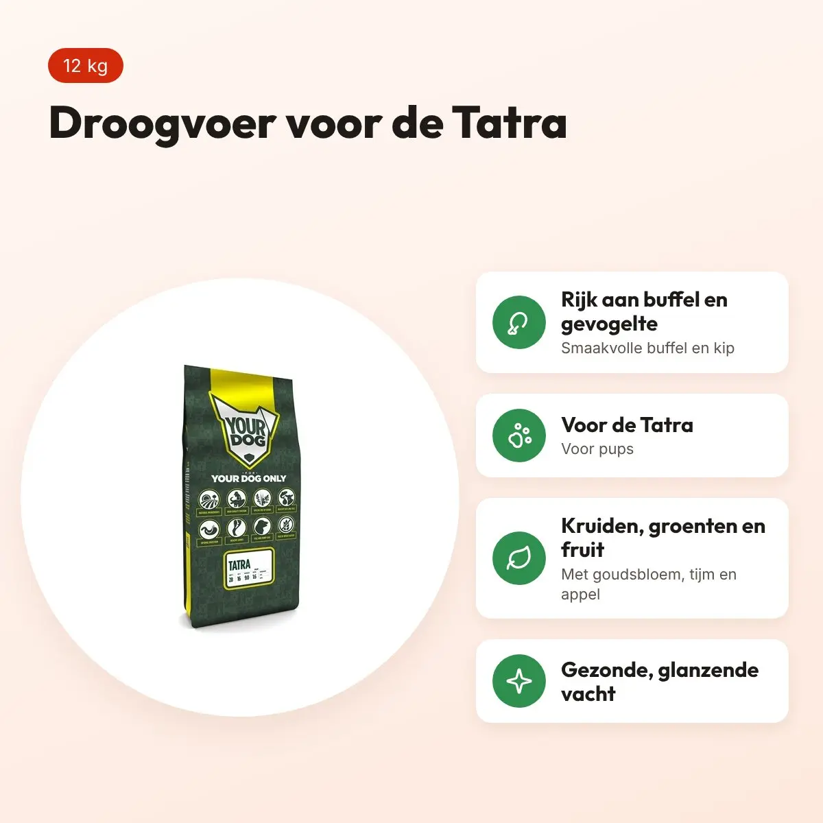 Yourdog hondenvoer Tatra Pup 12 kg – buffel en gevogelte – voordelen