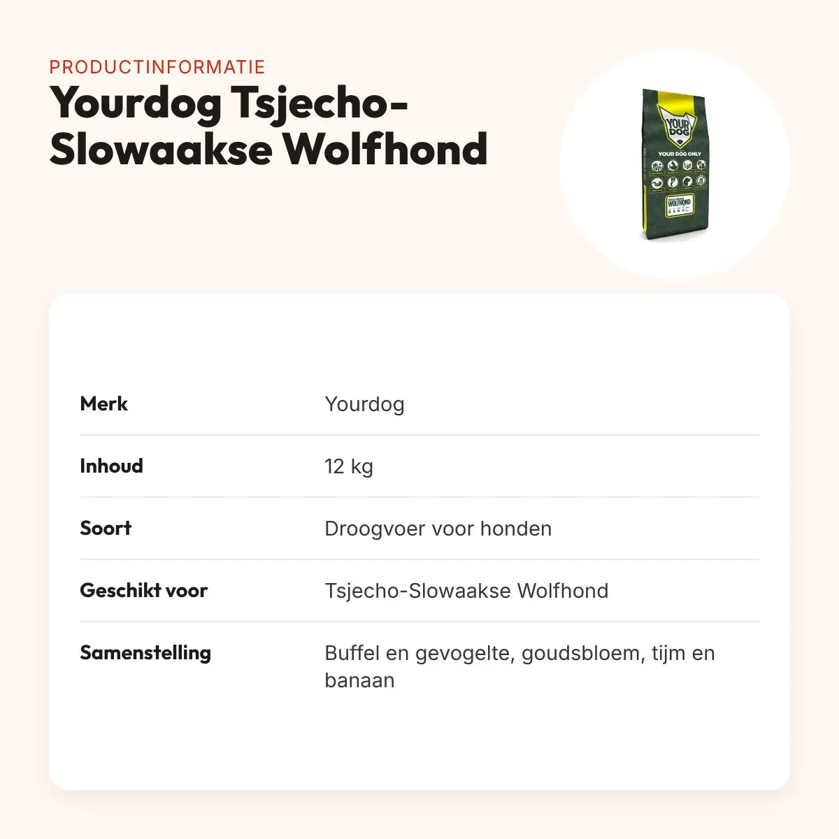 Yourdog hondenvoer Tsjecho-Slowaakse Wolfhond 12 kg – buffel en gevogelte – productinformatie