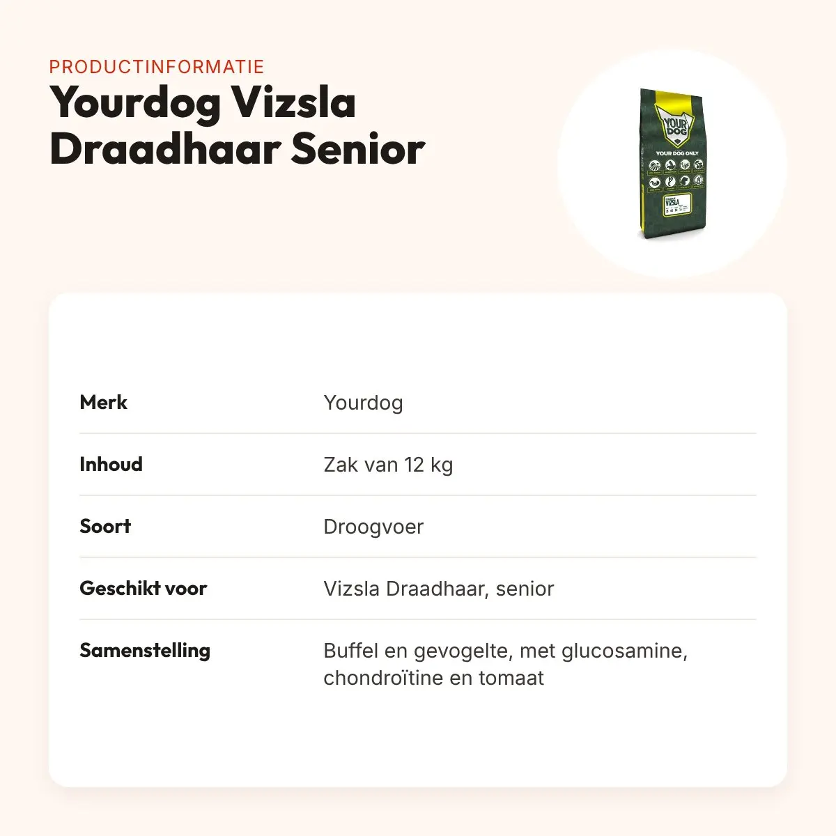 Yourdog hondenvoer Vizsla Draadhaar Senior 12 kg – buffel en gevogelte – productinformatie
