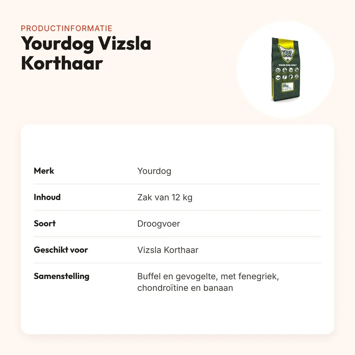 Yourdog hondenvoer Vizsla Korthaar 12 kg – buffel en gevogelte – productinformatie